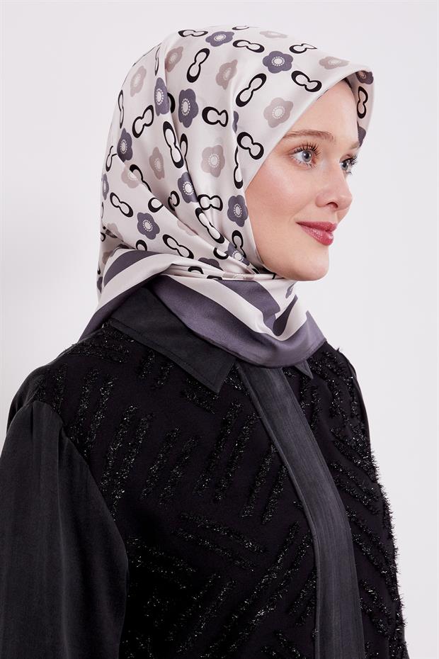 Füme Papatya Desen Twill İpek Eşarp