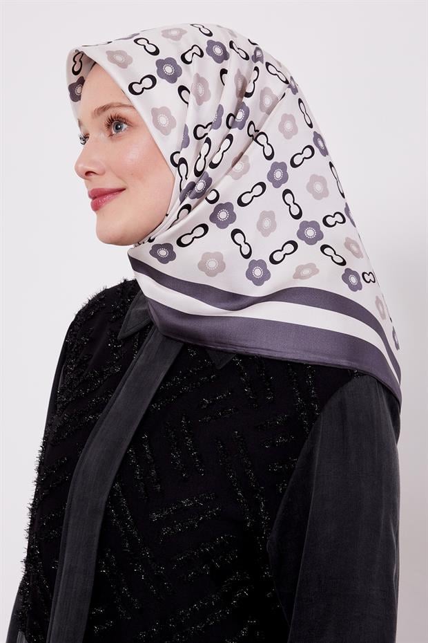 Füme Papatya Desen Twill İpek Eşarp