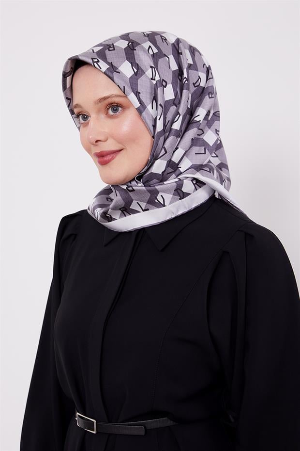 Füme Petek Baskılı Twill İpek Eşarp