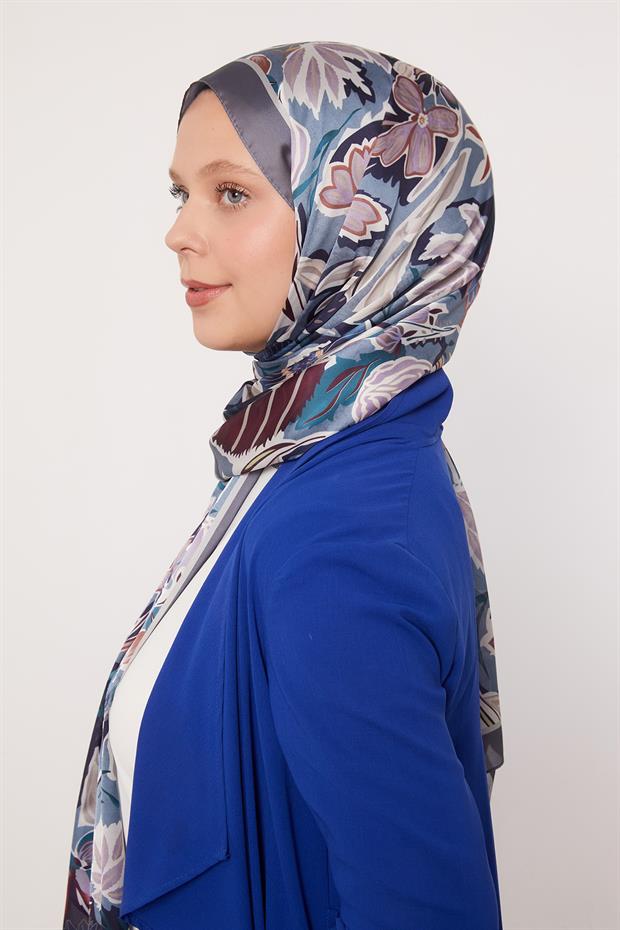 Füme Petunya Desen Hint İpeği Şal