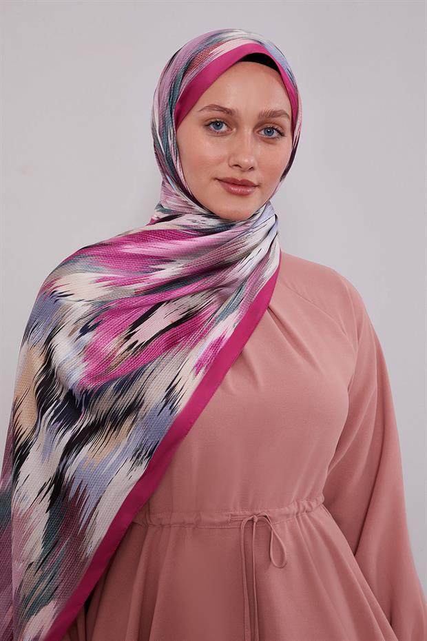 Fuşya Alacalı Desen Twill Şal