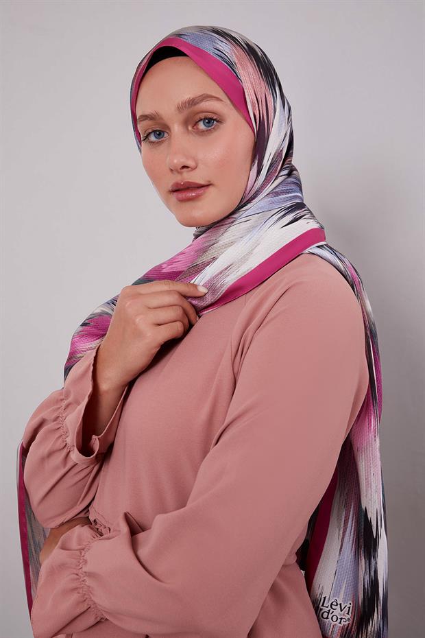 Fuşya Alacalı Desen Twill Şal