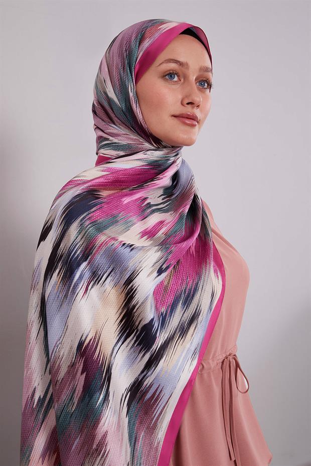 Fuşya Alacalı Desen Twill Şal