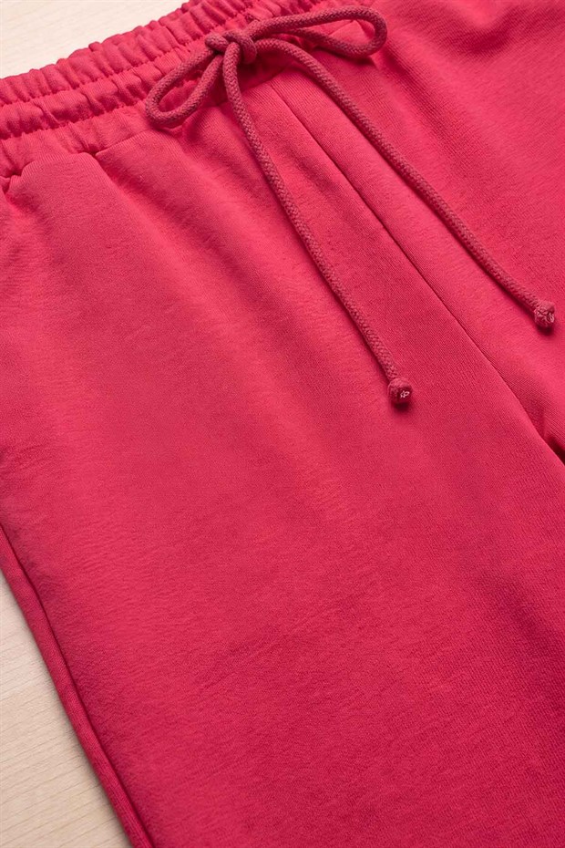 Fuşya Beli Lastikli Bağıcıklı Pantolon