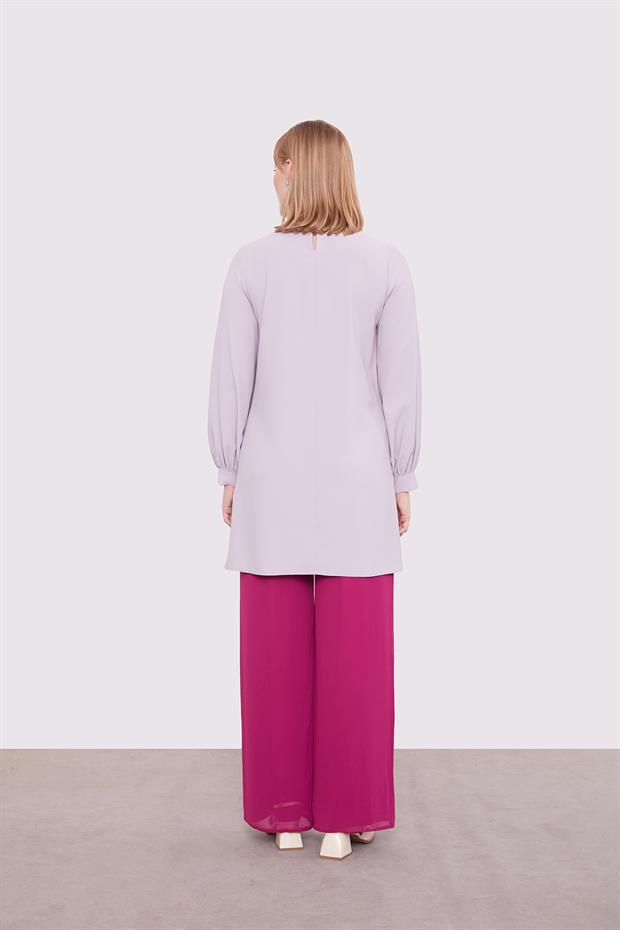 Fuşya Bol Paça Şifon Pantolon