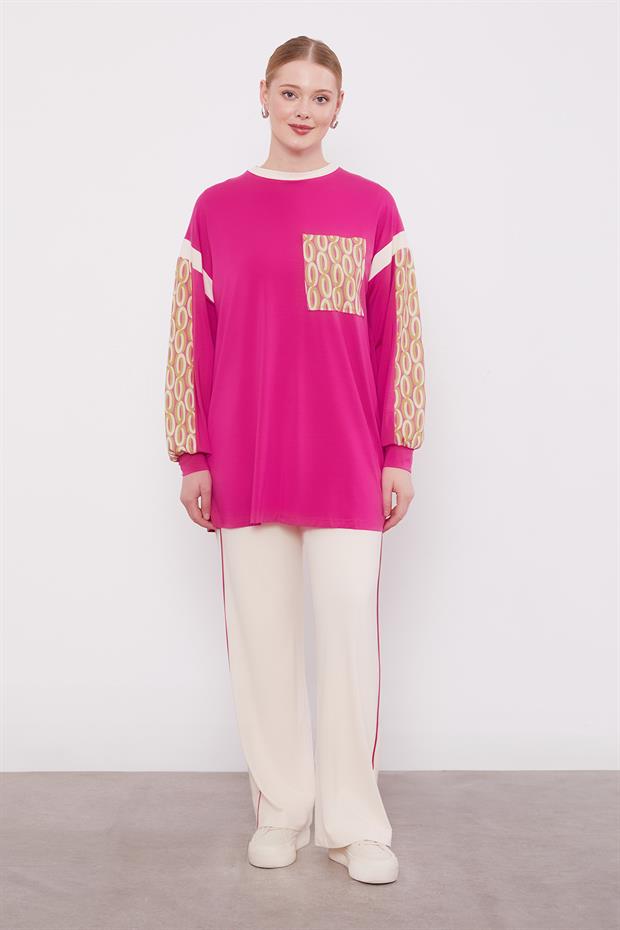 Fuşya Cep Desen Detaylı Spor Takım