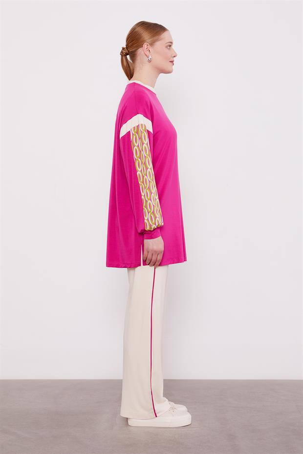 Fuşya Cep Desen Detaylı Spor Takım