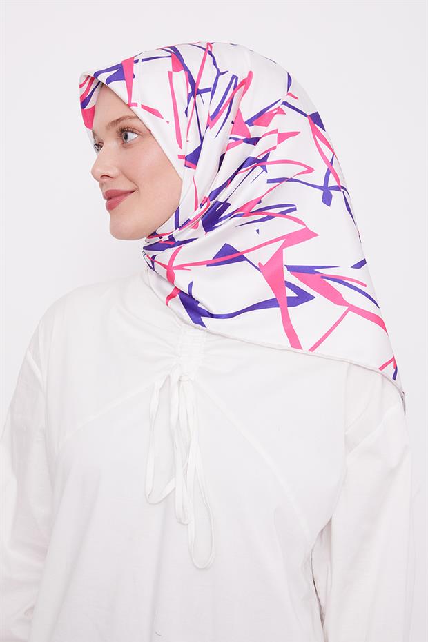 Fuşya Crack Desen Trend Twill Eşarp