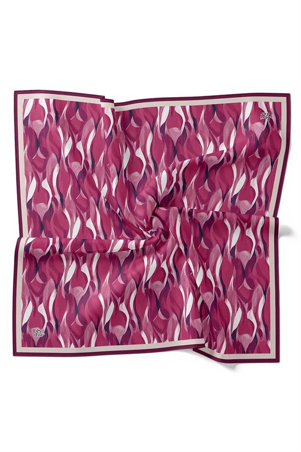 Fuşya Ebruli Desen Twill İpek Eşarp