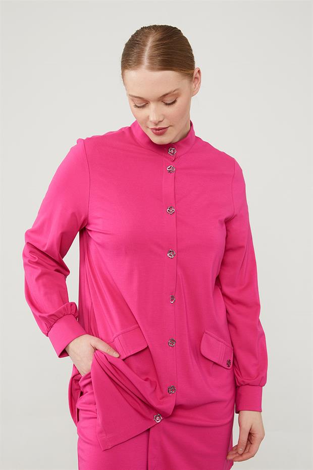 Fuşya Hakim Yaka Düğme Kapamalı Penye Spor Takım