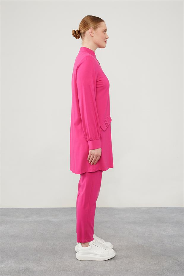 Fuşya Hakim Yaka Düğme Kapamalı Penye Spor Takım