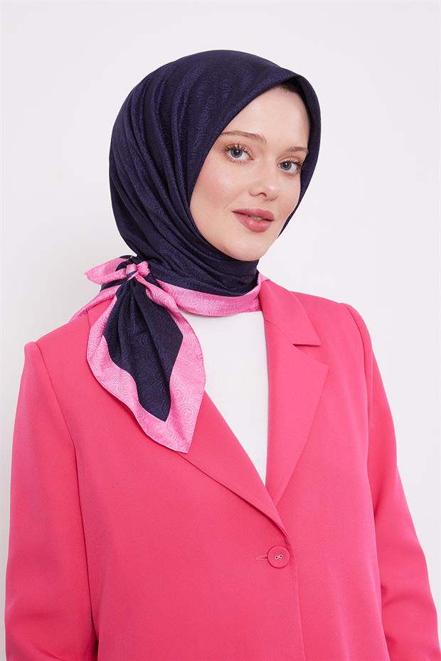 Fuşya Halka Desen Monogram Eşarp