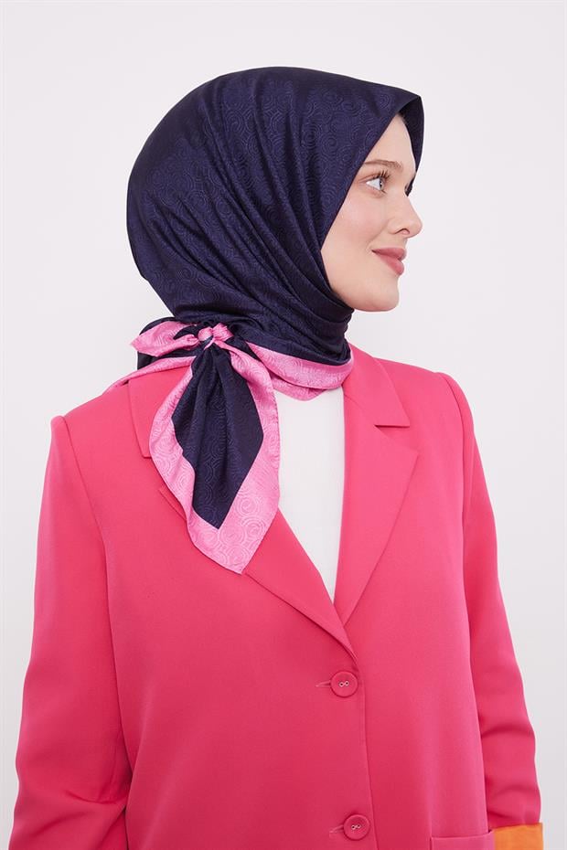 Fuşya Halka Desen Monogram Eşarp