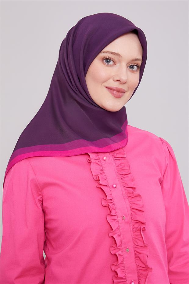 Fuşya Kenar Şerit Aura Eşarp