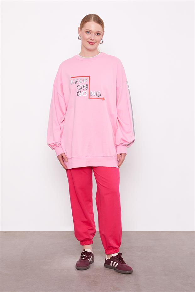 Fuşya Beli Lastikli Jogger Pantolon