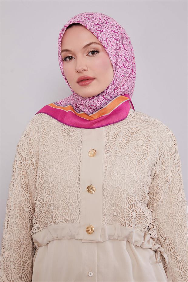 Fuşya Puzzle Desen Soft Eşarp
