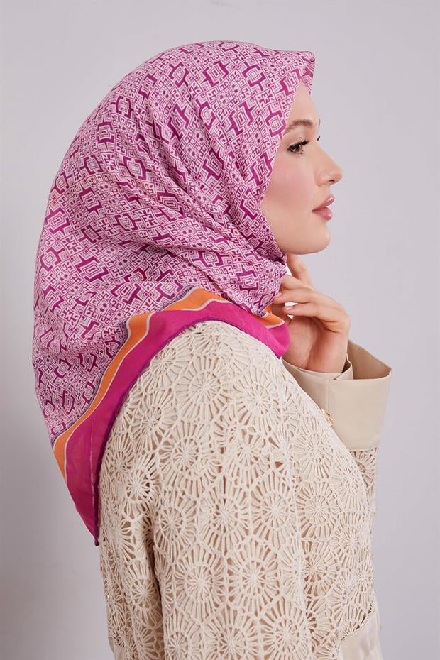 Fuşya Puzzle Desen Soft Eşarp