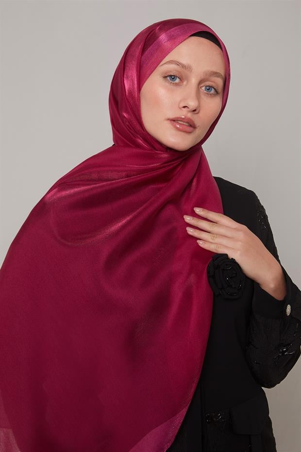 Fuşya Şerit Desen Kehribar Şal