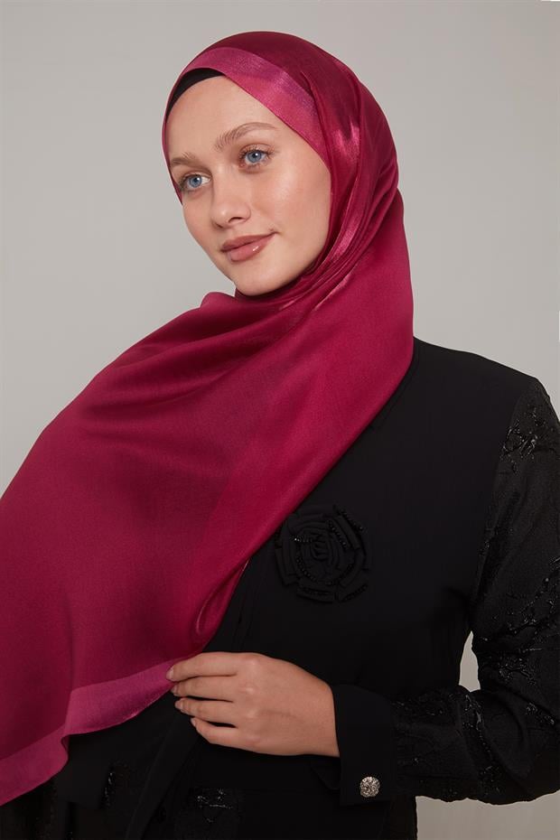 Fuşya Şerit Desen Kehribar Şal