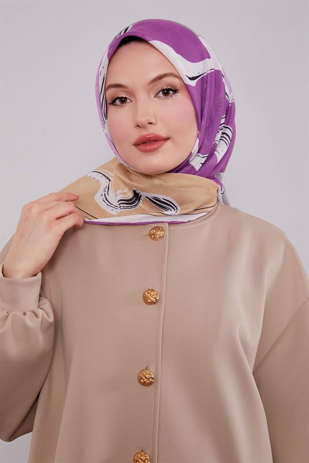 Fuşya Soyut Desen Soft Eşarp