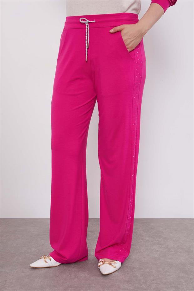 Fuşya Taş Baskılı İkili Takım