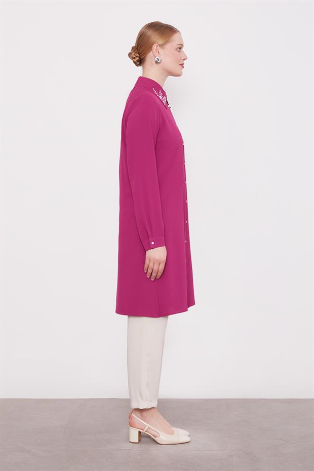 Taş Baskılı Tunik Fuşya