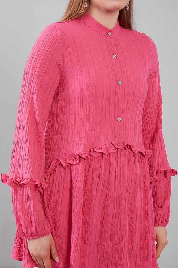 Fuşya Yarım Patlı Fırfır Detaylı İkili Takım