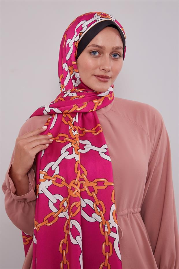 Fuşya Zincir Twill Şal