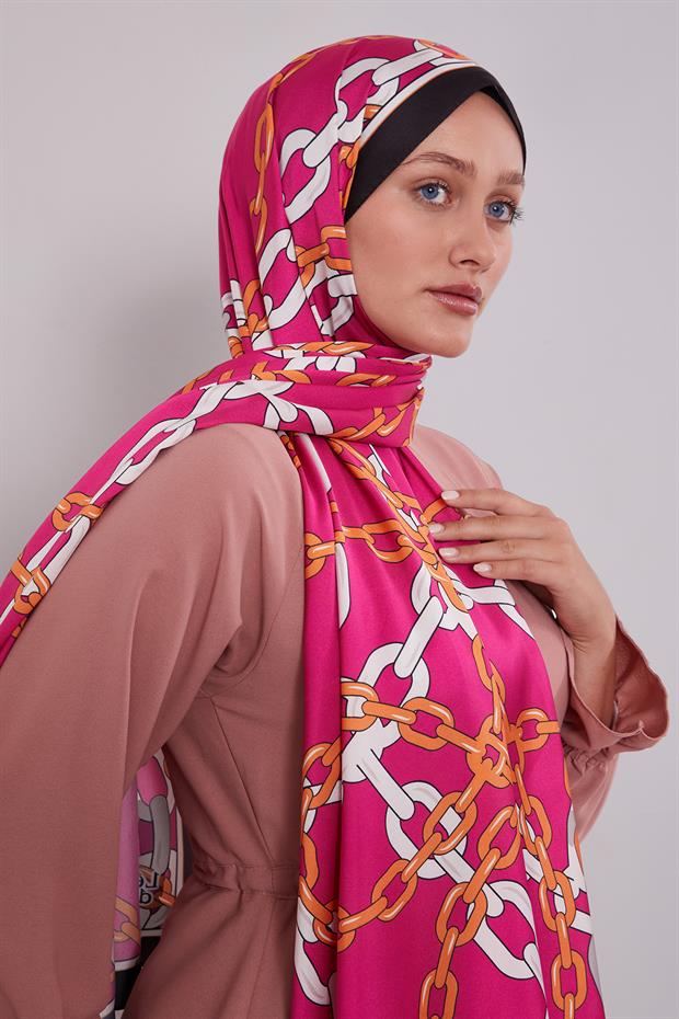Fuşya Zincir Twill Şal