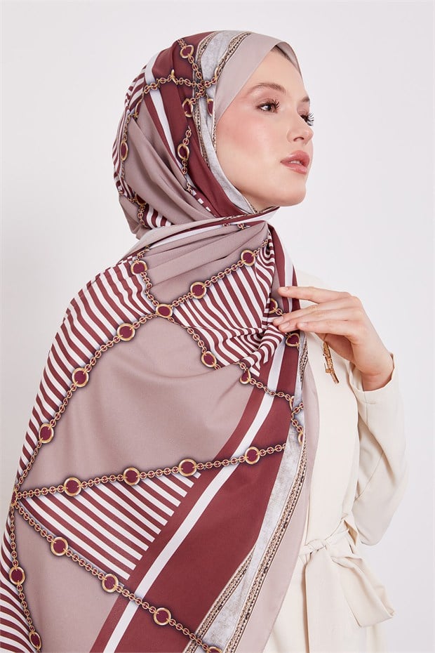 Geometrik Desenli Desenli Love Şal Bordo