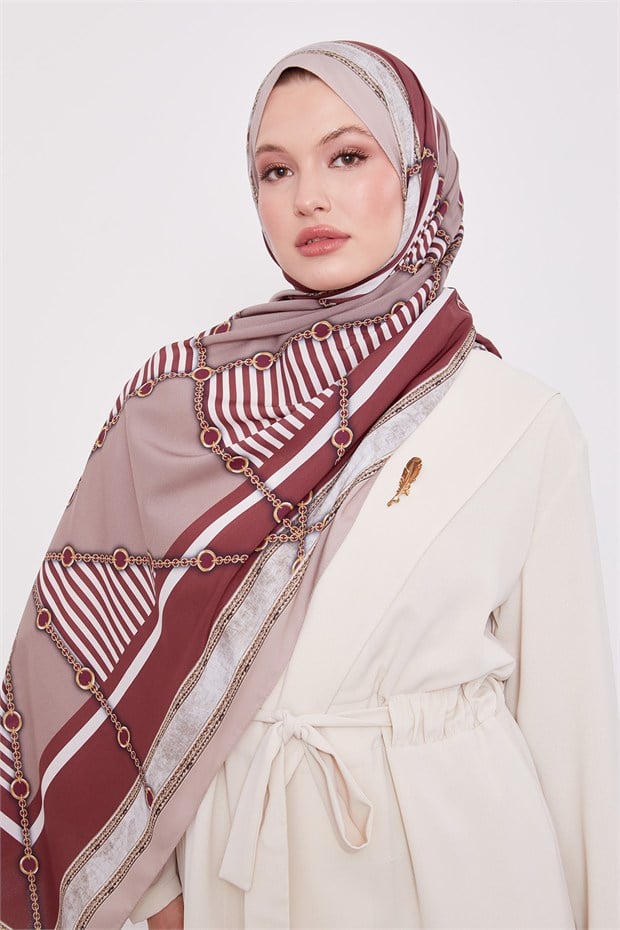 Geometrik Desenli Desenli Love Şal Bordo