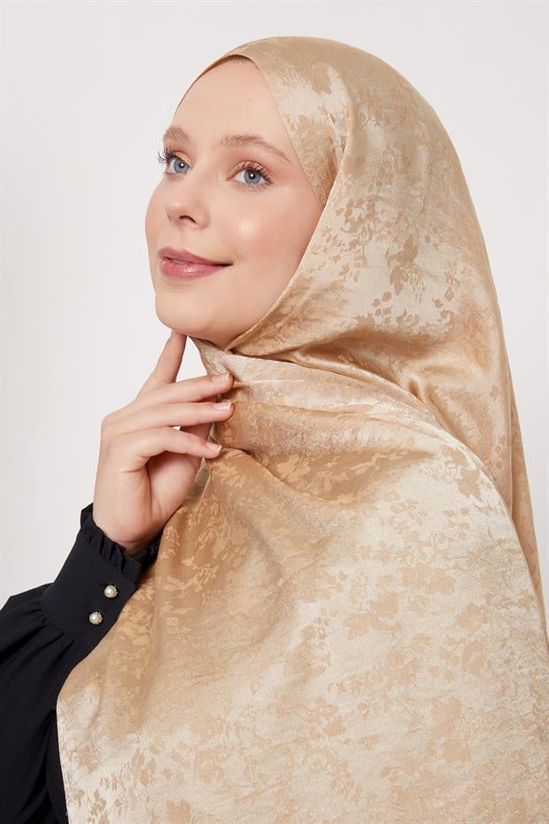 Gold Çiçek Desen İtalyan Jakar Şal