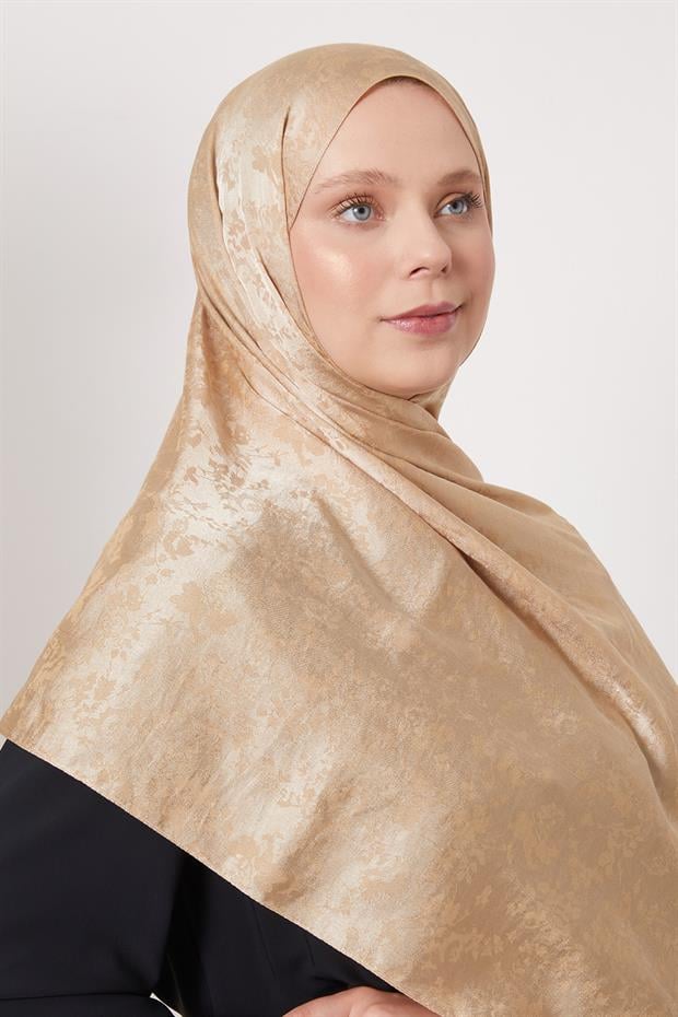 Gold Çiçek Desen İtalyan Jakar Şal