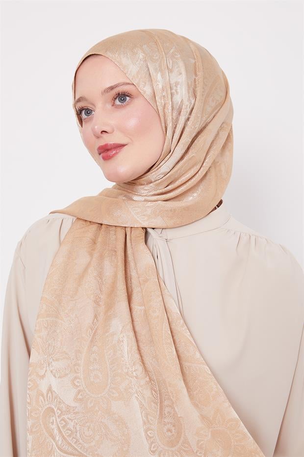 Gold Etnik Desen İtalyan Jakar Şal