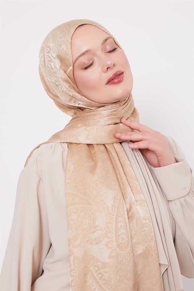 Gold Etnik Desen İtalyan Jakar Şal