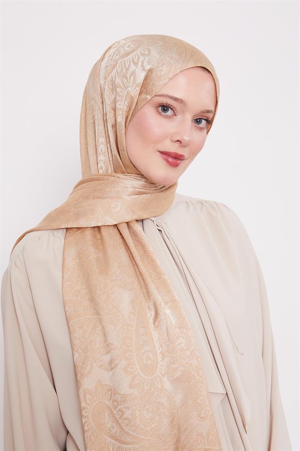 Gold Etnik Desen İtalyan Jakar Şal