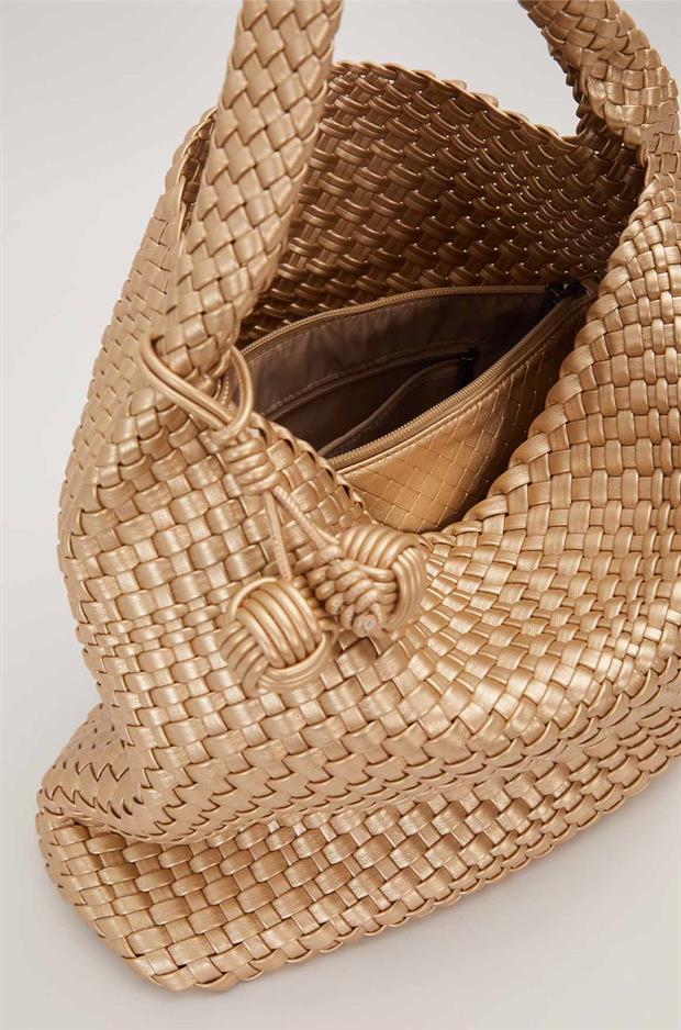 Gold Kısa Askılı Örgü Model El Çantası