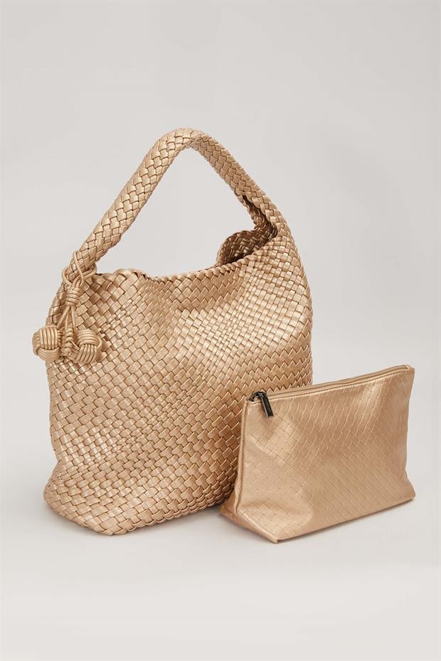 Gold Kısa Askılı Örgü Model El Çantası