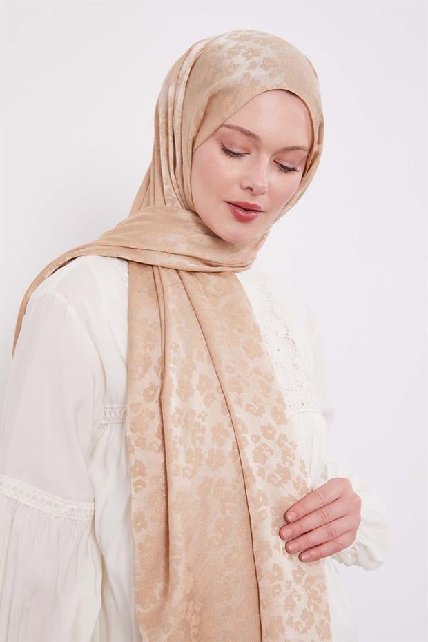 Gold Leopar Desen İtalyan Jakar Şal