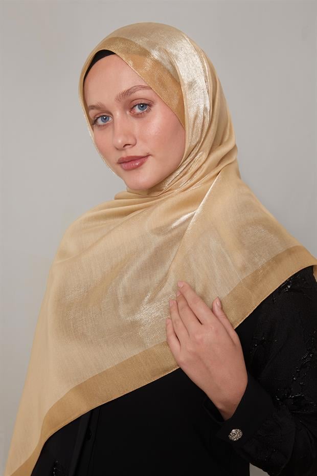 Gold Şerit Desen Kehribar Şal
