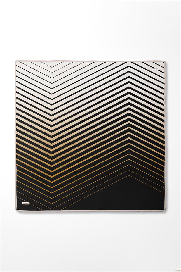 Gold Şerit Desenli Twill İpek Eşarp