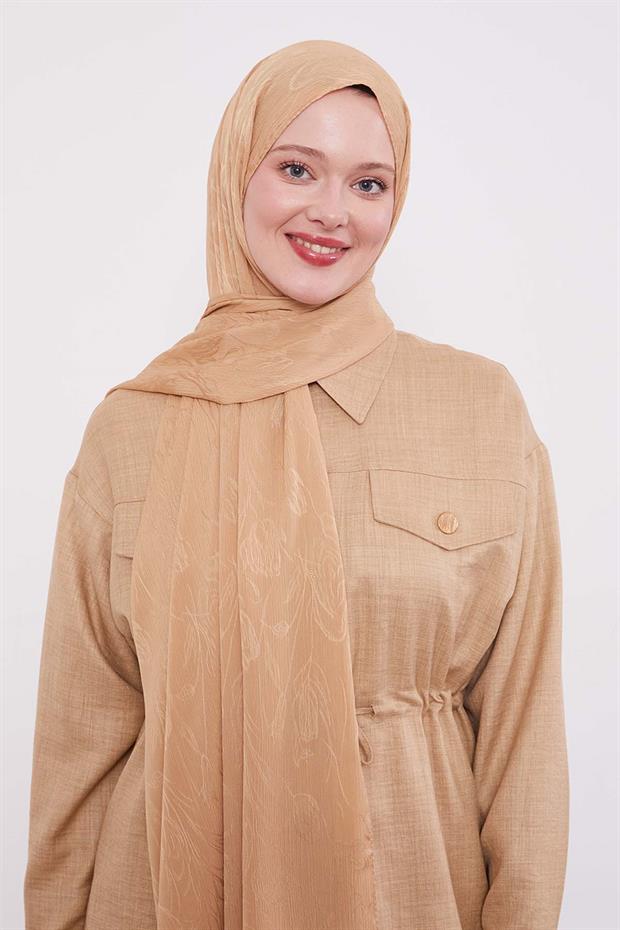 Gold Soyut Lale Desen Jakar Capri Şal