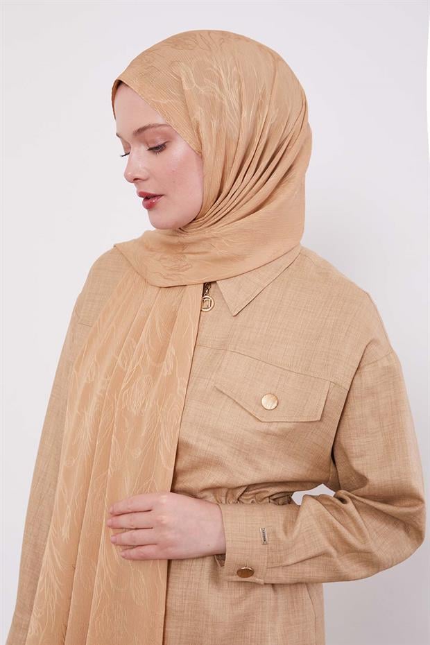 Gold Soyut Lale Desen Jakar Capri Şal