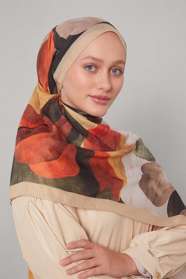 Gold - Yeşil Çiçek Desen Sport Şal