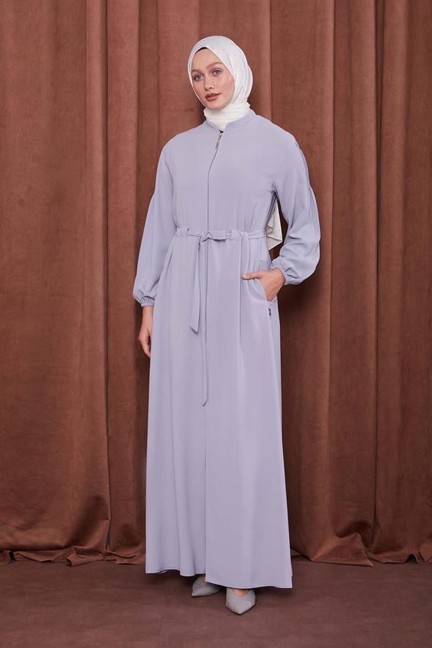 Gri Bağlama Detaylı Ferace