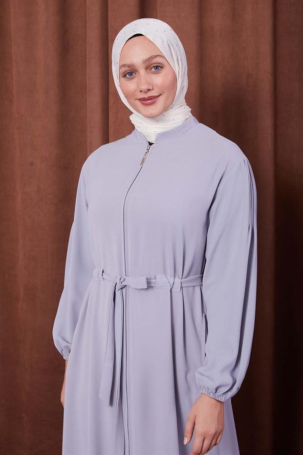 Gri Bağlama Detaylı Ferace