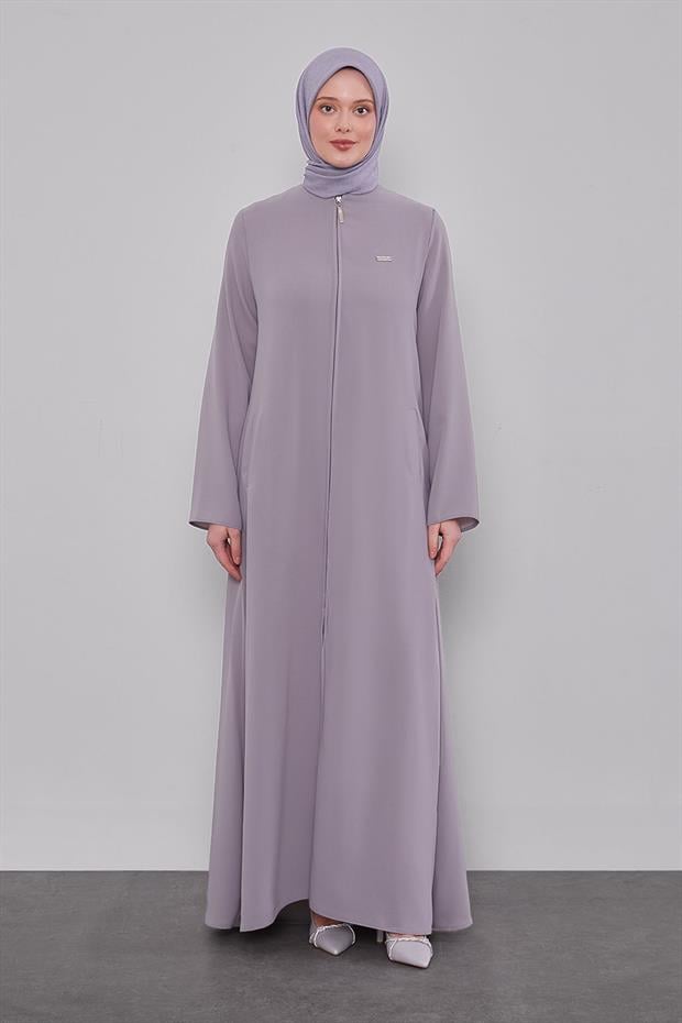 Gri Bisiklet Yaka Fermuarlı Ferace