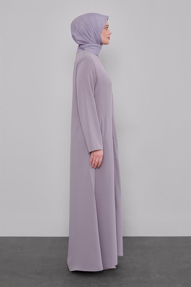 Gri Bisiklet Yaka Fermuarlı Ferace