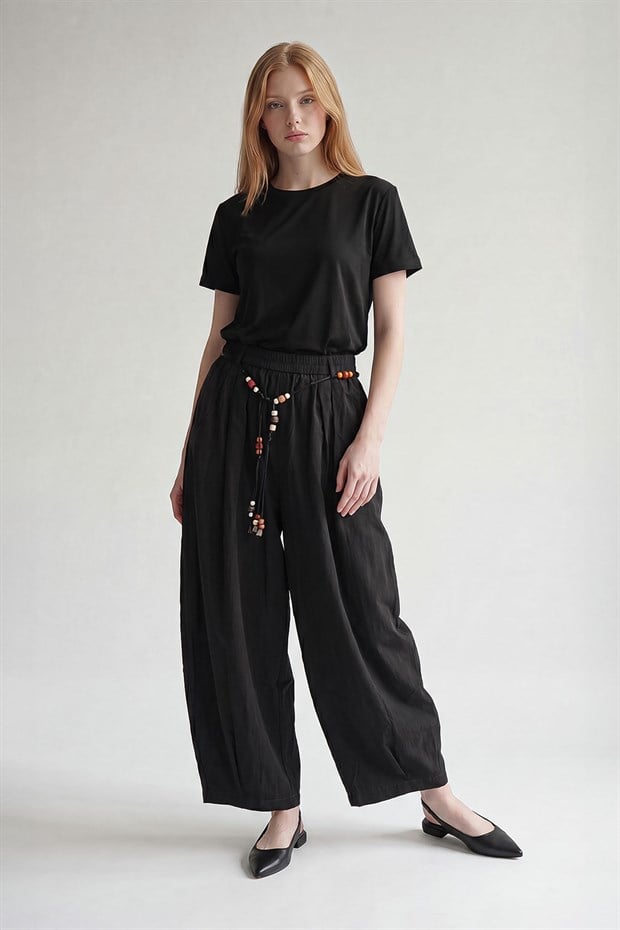Gri Boncuk Kemerli Şalvar Model Pantolon