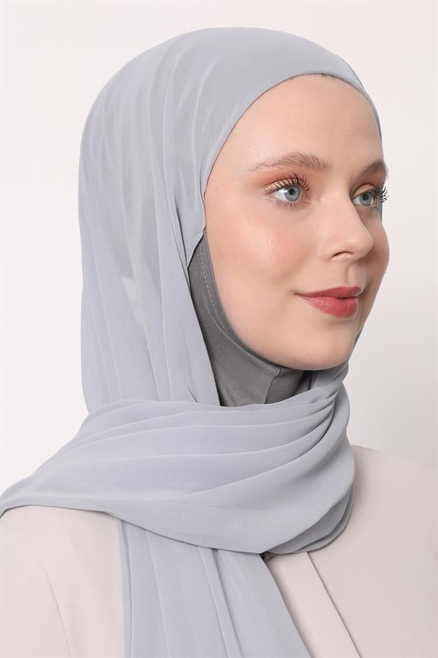 Gri Büyük Hijap Şifon Şal